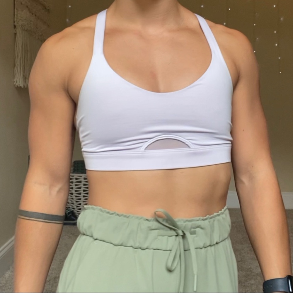 Victoria’s Secret sports bra, light lilac